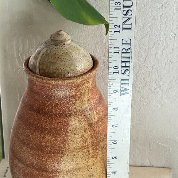 Studio Art Pottery Pot Canister With Lid Large Stoneware Speckled 11" - Picture 7 of 8